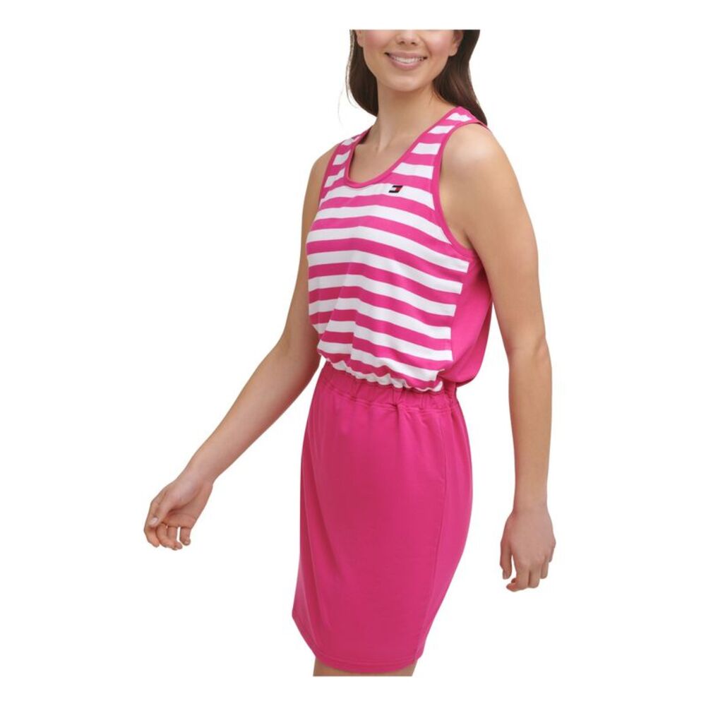 TOMMY HILFIGER Womens Pink Baby Terry Cinched Elastic Waist Short Dress XS